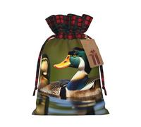Two Mallard Ducks Print Festive Christmas Drawstring Gift Bags For Xmas Decorative Present Wrapping Needs
