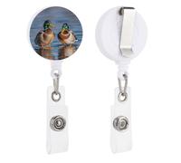 Two Mallard Ducks Retractable Badge Reel - Personalized ID Name Badge Holder with Lanyard Cute Badges Reel Holder Round Nurse Doctor Name Tag Badges Clip for Work
