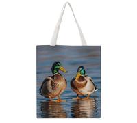 Two Mallard Ducks Tote Bag, Aesthetic Canvas Tote Bag Reusable Grocery Shopping Bag for Women Men