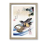 Two Mandarin Ducks By Utagawa Hiroshige Asian Japanese Framed Print | A4 Oak Framed Wall Art | Ready to Hang | Asian Animal Picture | Living Room Bedroom Lounge Office