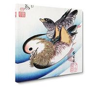 Two Mandarin Ducks by Utagawa Hiroshige Canvas Print | Gallery Wrapped 30mm Frame Wall Art | 14x14 inches | Ready to Hang | Asian Bird Picture | Living Room Bedroom Lounge Office