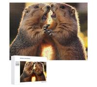 Two Marmots Sunset Wooden Jigsaw Puzzles for Adults Intelligent Games Home Decor Artwork for Home Office 500 PCS