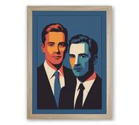 Two Men in Formal Attire Pop Art Framed Wall Art Print A4 (29.7×21cm) Oak, Wall Decor for Living Room, Bedroom, Office & Home, Ready to Hang, Art Gift