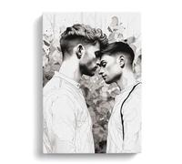 Two Men in Love Line Art Canvas Print | Gallery Wrapped 30mm Frame Wall Art | 30x20 inches | Ready to Hang | Minimalist People Picture | Living Room Bedroom Lounge Office