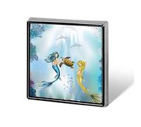 Two Mermaids Dolphins Sea Turtle Undersea World Square Badge Smooth Surface Lapel Tie Pin, Lightweight Badge for Women Men Office Worker Nurse Teacher Student Shirts Backpack