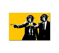 Two Monkey Hold Banana Canvas Painting Black Yellow Posters And Prints Wall Art Picture for Living Room Home Decor 60x80cm(24x31in) Frameless