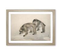 Two Monkeys by Kansetsu Hashimoto Framed Print | A2 Oak Framed Wall Art | Ready to Hang | Modern Animal Picture | Living Room Bedroom Lounge Office