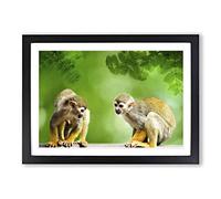 Two Monkeys Framed Print | A2 Black Framed Wall Art | Ready to Hang | Modern Animal Picture | Living Room Bedroom Lounge Office