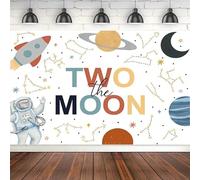 Two Moons Children's Photography Backdrop Party Decor Second Anniversary Banner Space Planet Rocket Astronaut Background Poster 240x180cm