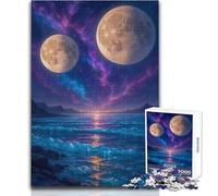 Two Moons over A Cosmic Ocean 1000 Piece Jigsaw Puzzles for Adults Interactive Cognitive Skill Game Unique Memorable Present Idea Size 50x75cm