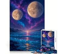 Two Moons over A Cosmic Ocean for Adults 1000 Piece Jigsaw Puzzle Brain Teasing Soft Distraction Smooth Edges Seasonal Gift (50x75cm)