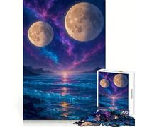 Two Moons over A Cosmic Ocean Teenagers Puzzles 1000 Piece Jigsaws Sharp Recall Serene Activity Uniform Cut Joyful Xmas (38x26cm)