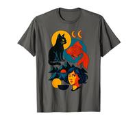Two Moons Surreal Cat Fish Woman Vintage Symbolic Murakami T-Shirt