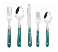 Two Nail Plastic Handle Kitchen Stainless Steel Silverware Tableware Flatware Cutlery Set Steak Knife Fork Spoon Teaspoon (Green,5 Pieces)