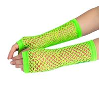 Two Neon Fishnet Long Arm Sleeves Fingerless 80s Costume Style, Neon Green, One Size