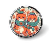 Two Orange Cats Badge Holder Personalized Metal Button Pin Fashion Round Badge with Pattern Pin DIY Button Badges Exquisite Brooch Crafts Gift Clothes Decorative Pins
