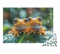 Two Orange Frogs in The Rain 1000-Piece Puzzle for Adults, 52x38cm/1000pcs; for A Quiet Evening Project at Home; White Card Pieces for A Neat Table