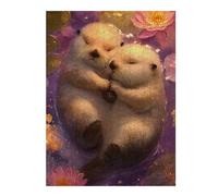 Two Otters Cuddling in Water Lilies Jigsaw Puzzle for Adults, 500 Piece