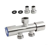 Two Outlet Angle Valve Stainless Steel Washing Machine Diverter with Dual Control Handles for Sink Toilet Water Supply Shut-Off Silver 120mm(B)