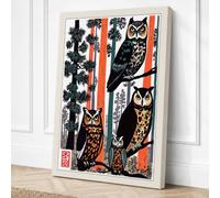 Two Owls in Starlight Japandi Canvas Wall Art Print 18x12 Inch