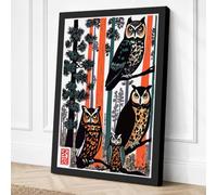 Two Owls in Starlight Japandi Canvas Wall Art Print 30x20 Inch