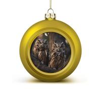 Two Owls on The Tree Christmas Ball Ornaments - Golden Shatterproof Plastic Vintage Rustic Xmas Tree Decorations Pendant for Family Holiday Wedding Party Xmas Hanging Decoration