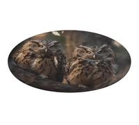 Two Owls on The Tree Round Area Rug Non Slip Backing Doormat Water Absorbent Plush Throw Low-Pile Non-Slip Floor Mat Carpet for Living Room Bedroom Entryway Nursery Room 60 * 60cm