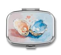 Two Oysters with Pearl Pill Box 2 Compartment Portable Medicine Pill Case Travel Pill Organizer for Pocket Purse