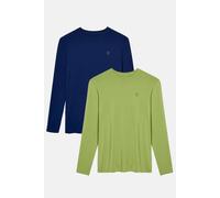Two Pack "Tarragon and Navy" Bamboo Long Sleeve T-Shirts British Boxers Olive L