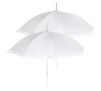 Two Pack Wedding Umbrella Ladies Walking Stick Vintage Frill Bridal Parasol Auto Open Waterproof Ruffle Lace PU Handle Soft Grip Sturdy Zinc Metal Frame Perfect for Brides Outdoor Event Brolly Canopy