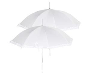 Two Pack Wedding Umbrella Ladies Walking Stick Vintage Frill Bridal Parasol Auto Open Waterproof Ruffle Lace PU Handle Soft Grip Sturdy Zinc Metal Frame Perfect for Brides Outdoor Event Brolly Canopy
