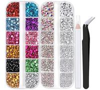 Two Packs of Flatback Rhinestones 4520 Pcs Crystal, Colorful Rhinestones for Nails, Multicolored+ AB+Transparent White Gems with Picker Tools for Bedazzling Nail Crafting Face Makeup