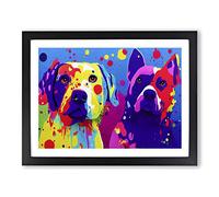 Two Painted Dogs Abstract Framed Print | A2 Black Framed Wall Art | Ready to Hang | Abstract Animal Picture | Living Room Bedroom Lounge Office