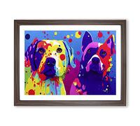 Two Painted Dogs Abstract Framed Print | A3 Walnut Framed Wall Art | Ready to Hang | Abstract Animal Picture | Living Room Bedroom Lounge Office