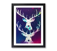 Two Painted Stags No.1 Abstract Framed Print | A3 Black Framed Wall Art | Ready to Hang | Abstract Animal Picture | Living Room Bedroom Lounge Office