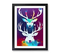 Two Painted Stags No.5 Abstract Framed Print | A2 Black Framed Wall Art | Ready to Hang | Abstract Animal Picture | Living Room Bedroom Lounge Office