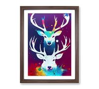 Two Painted Stags No.5 Abstract Framed Print | A2 Walnut Framed Wall Art | Ready to Hang | Abstract Animal Picture | Living Room Bedroom Lounge Office