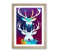 Two Painted Stags No.5 Abstract Framed Print | A3 Oak Framed Wall Art | Ready to Hang | Abstract Animal Picture | Living Room Bedroom Lounge Office