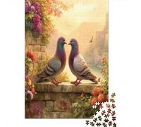 Two Pairs of Rock Pigeons on The Rocks at The Lake Shore Jigsaw Puzzles. 70x50cm/1000pcs Whimsical Challenge Toy for Educational Games Gifts