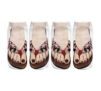 Two Pairs Pattern Manicure Print Socks Flip Flop Funny Hidden Running Socks Women Personalized Sensory Socks Girls (Wine, M)