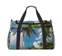 Two Palm Tree Tropical Print Functional Travel Tote Ample Space Travel Bag Foldable Carry On Tote for Weekender