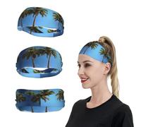 Two Palm Trees Sports Headband for Men Women Wide Elastic Hair Bands Moisture Wicking Workout Sweatband Fashion Non Slip Head Bands Running Bandana for Yoga Fitness