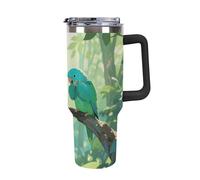 Two Parakeets 40 Oz Tumbler with Handle And Straw Stainless Steel Insulated Water Bottle Reusable Car Thermal Cup Personalized Travel Coffee Mug for Women Men