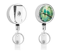 Two Parakeets Badge Reel Retractable Stainless Steel Badge Clip with Lanyard Cute Badges Reel Holder Heavy-Duty Nurse Doctor Name Tag Badges Clip for Work