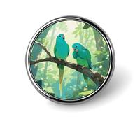 Two Parakeets Birds Lapel Pin Metal Brooch Badge Round Button Enamel Style Pinback for Hats Bags Clothing Gift