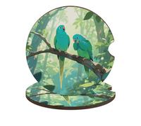 Two Parakeets Car Coasters Cup Holder Insert Coaster, 2Pcs Absorbent Cork Bar Coasters, Heat Resistant Reusable Anti Slip Drink Coaster Car Decor Auto Accessories for Women