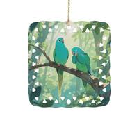 Two Parakeets Ceramic Christmas Ornament Xmas Tree Hanging Pendant Double Sided Pattern Festive Square Ornament Holiday Home Party Decoration Gifts