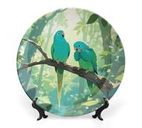 Two Parakeets Ceramic Decorative Plate Boho Bone China Decorative Plate with Display Stand Wall Hanging Ornament Plates for Kitchen Dining Room Wine Cabinet Home Décor 10inch