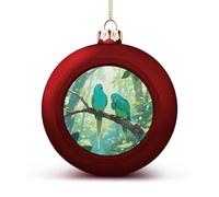 Two Parakeets Christmas Ball Ornaments - Red Shatterproof Plastic Vintage Rustic Xmas Tree Decorations Pendant for Family Holiday Wedding Party Xmas Hanging Decoration