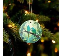 Two Parakeets Christmas Ornaments - Farmhouse Xmas Hanging Ornaments for Christmas Tree Decorations, Rustic Holiday Circular Pendant Decor and Gift Party Tags